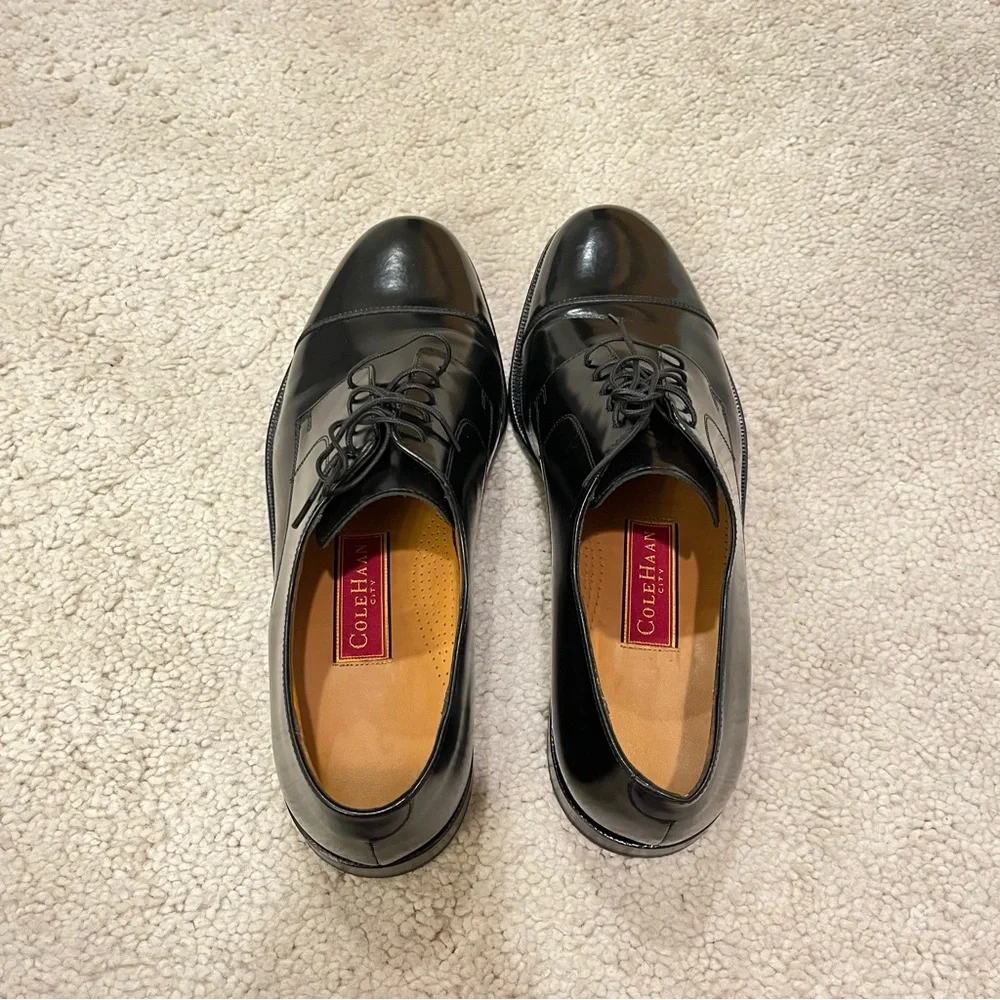 Cole Haan Men’s Black Patent Leather Oxford Formal Shoes Toe Cap‎ EUC Size 13